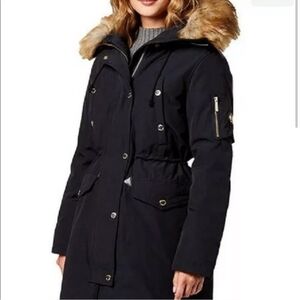 Michael Kors Black Parka with Faux-Fur Trim Hood